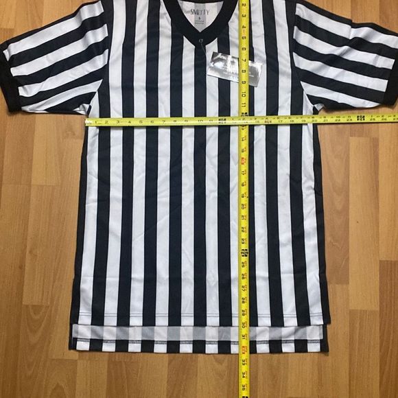 SMITTY Black & White Stripe Football Officials Short Sleeve Shirt Men Large NWT - Picture 7 of 7